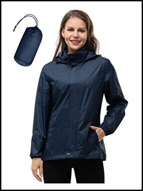 Women's Waterproof Packable Rain Jacket Lightweight Hiking Raincoat